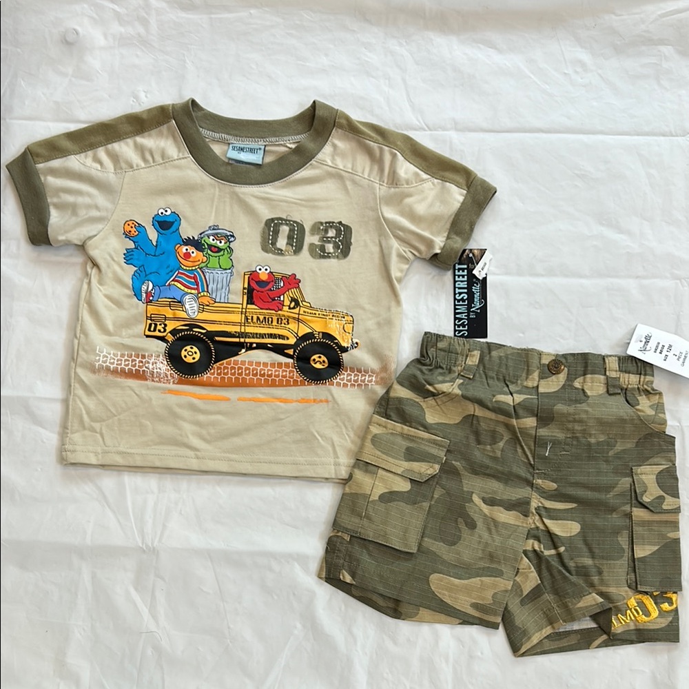 Sesame Street Cream and Green Matching Set with Playful Graphic